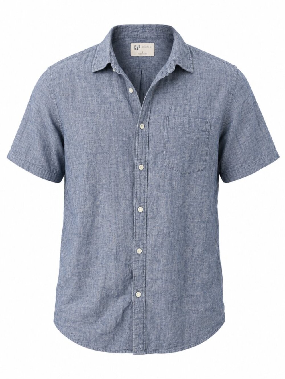 GAP Men’s Blue Chambray Linen Short-Sleeve Button-Up Shirt Size Large